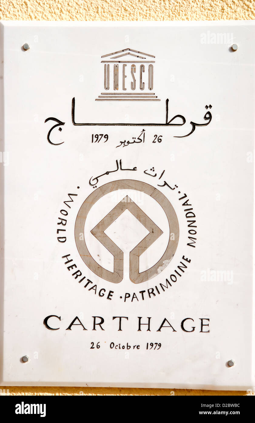 Sign For Carthage, Tunisia, Old City With Roman Baths Of Antoninus Pius