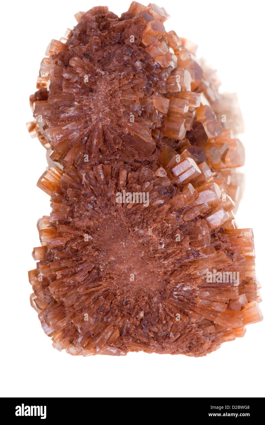 Cluster of twinned aragonite on a white background Stock Photo