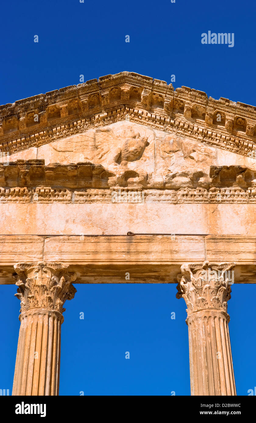 Forum And Capitol Temple In 2Nd Century Roman Ruins, Dougga, Tunisia Stock Photo