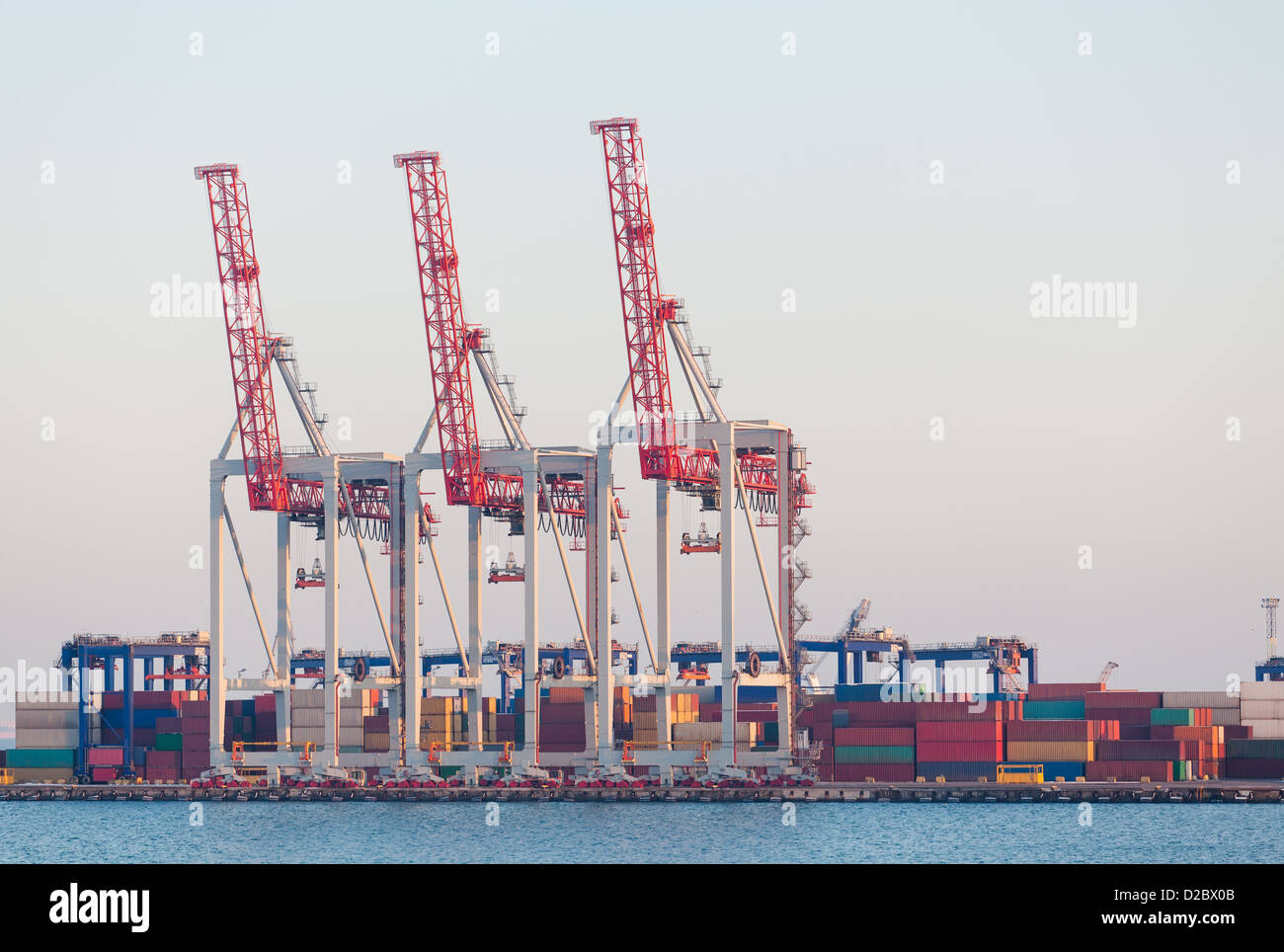 container terminal cranes port water Stock Photo
