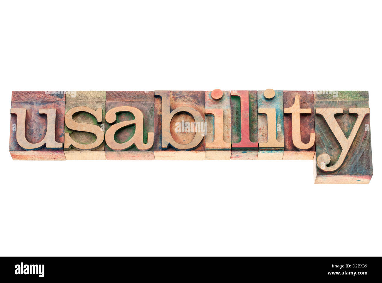 usability word - user friendly concept - isolated text in vintage letterpress wood type printing blocks Stock Photo