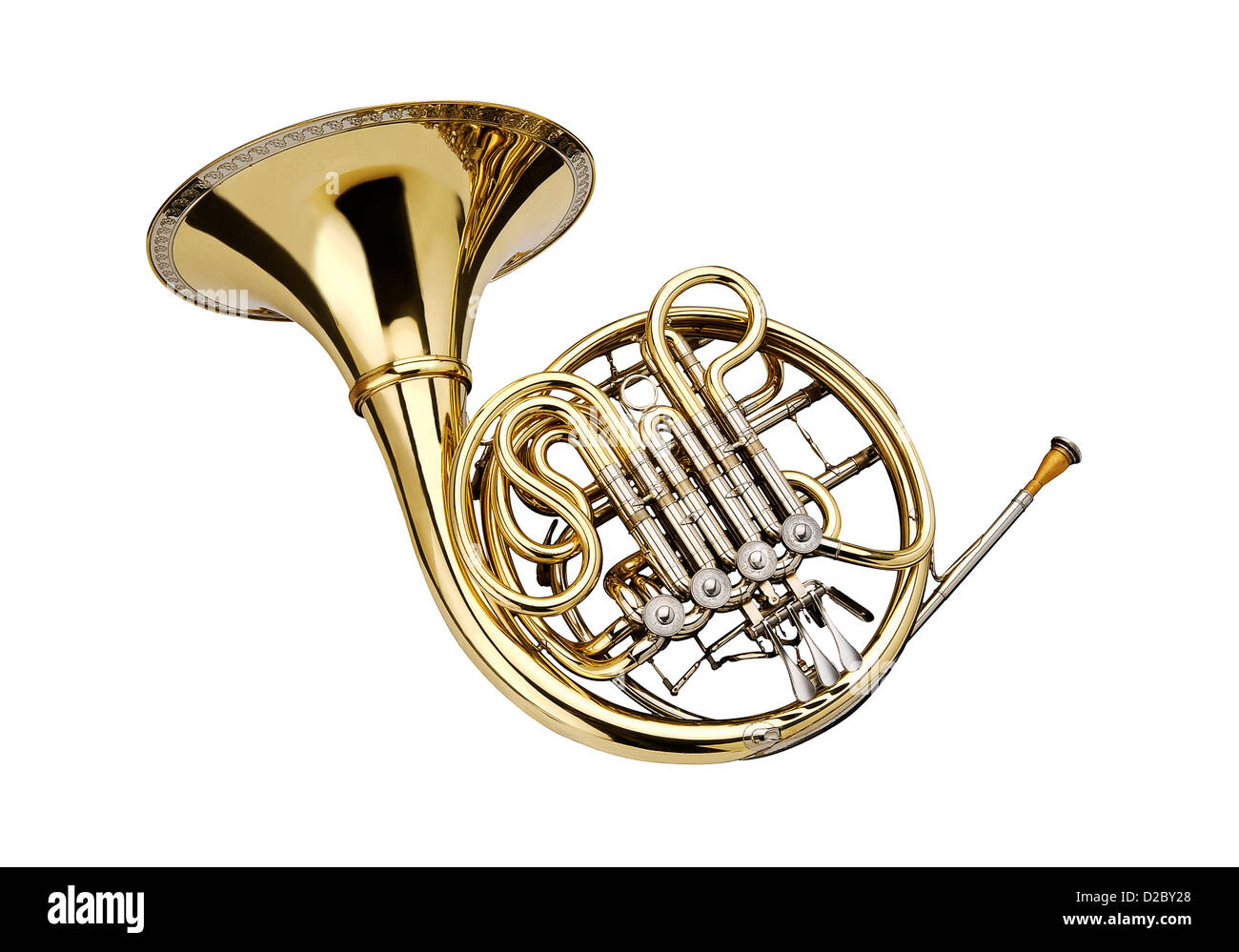 French horn wind instrument. On a white background Stock Photo Alamy