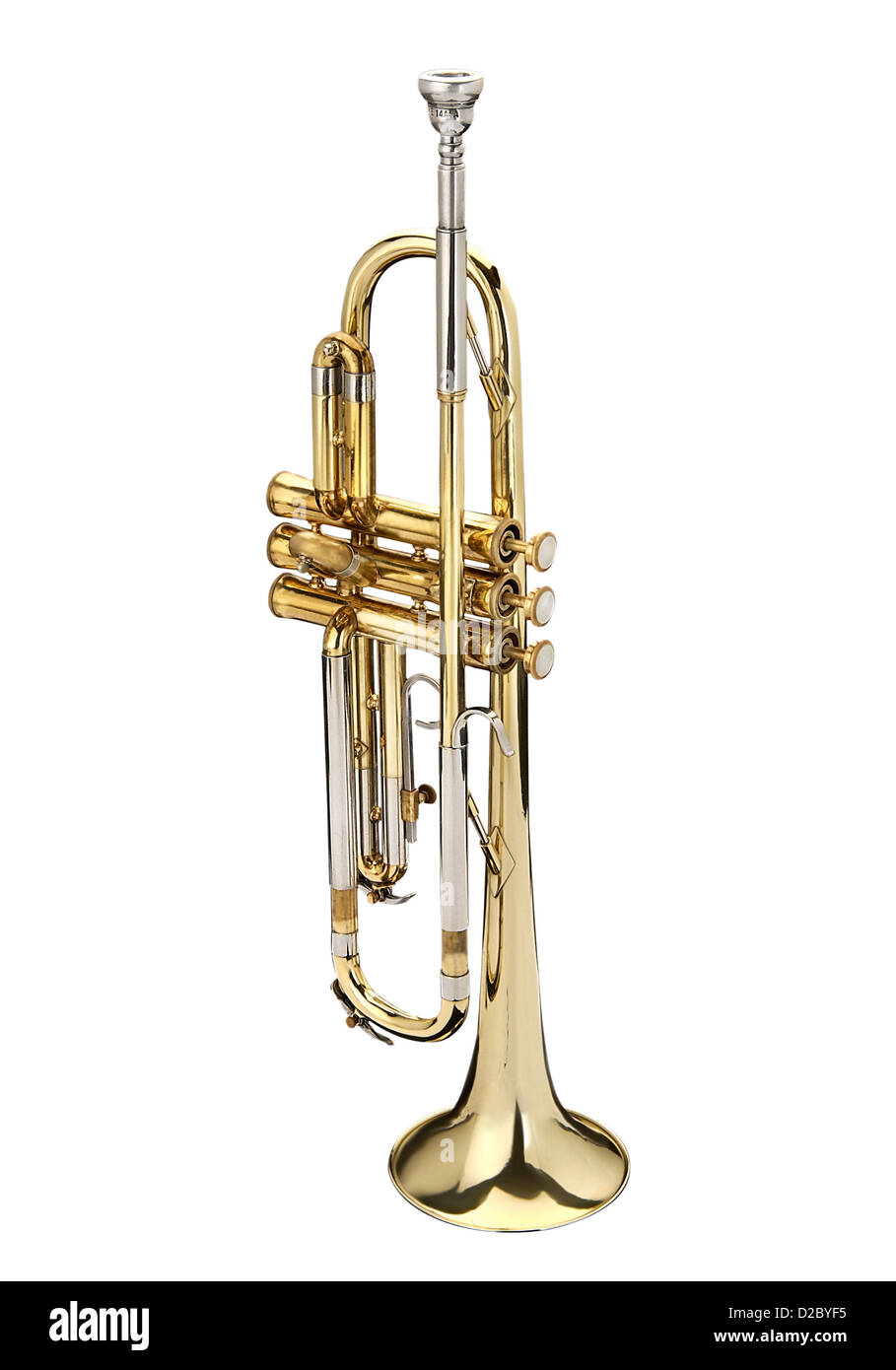 Trumpet, wind instrument. On a white background. Stock Photo