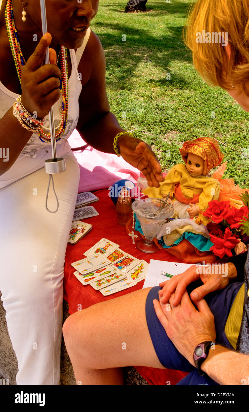 Tarot Card Reading, Santeria Religion, Havana, Cuba Stock Photo