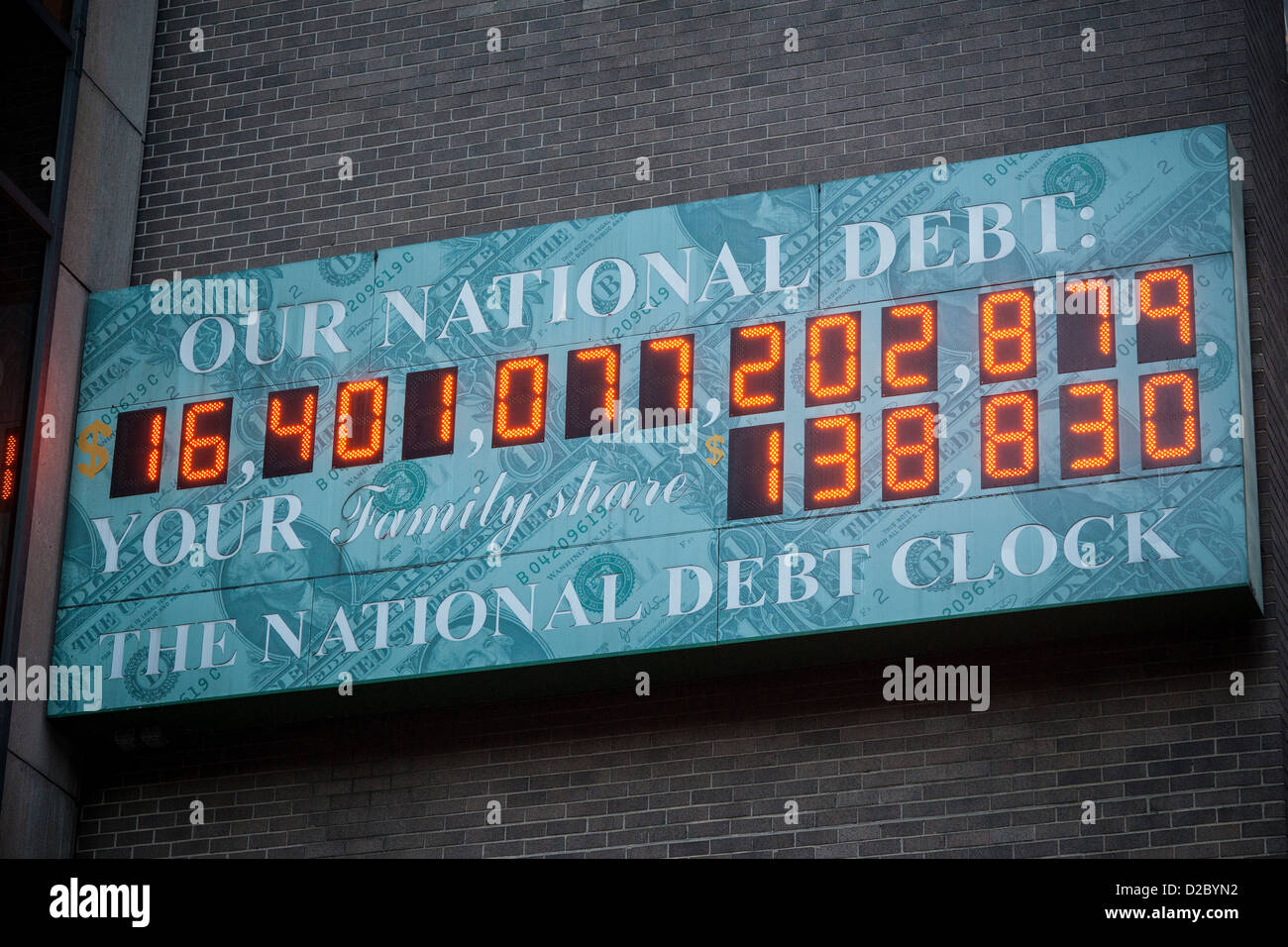 The National Debt Clock in New York showing the US debt as over $16 trillion Stock Photo