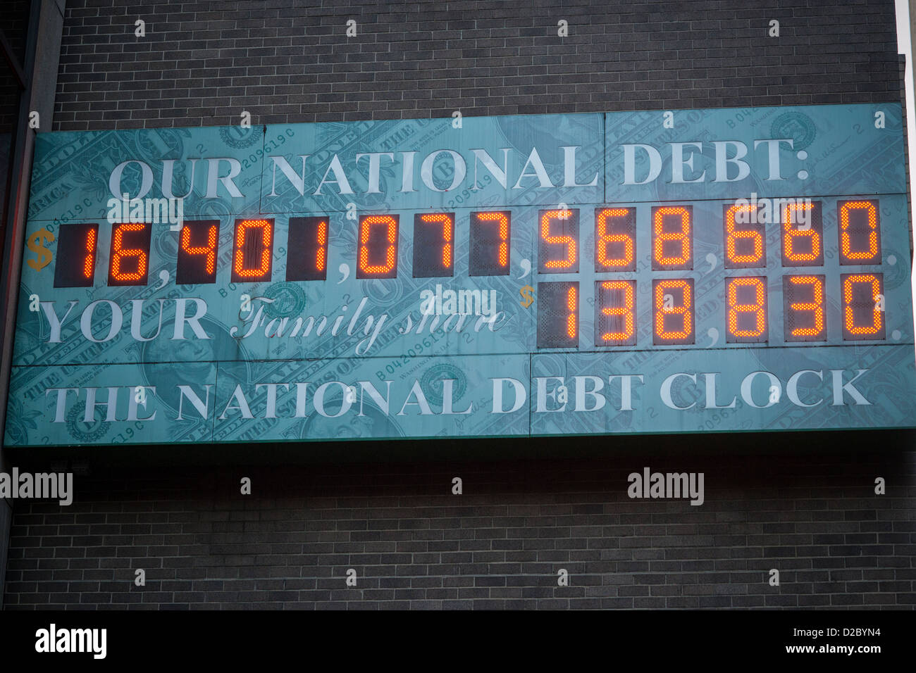 The National Debt Clock in New York showing the US debt as over $16 trillion Stock Photo