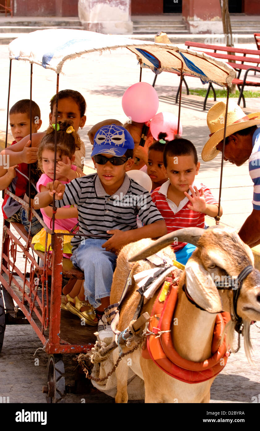 Local Children Celebrating With Goat Carriage Ride In Town Square In ...