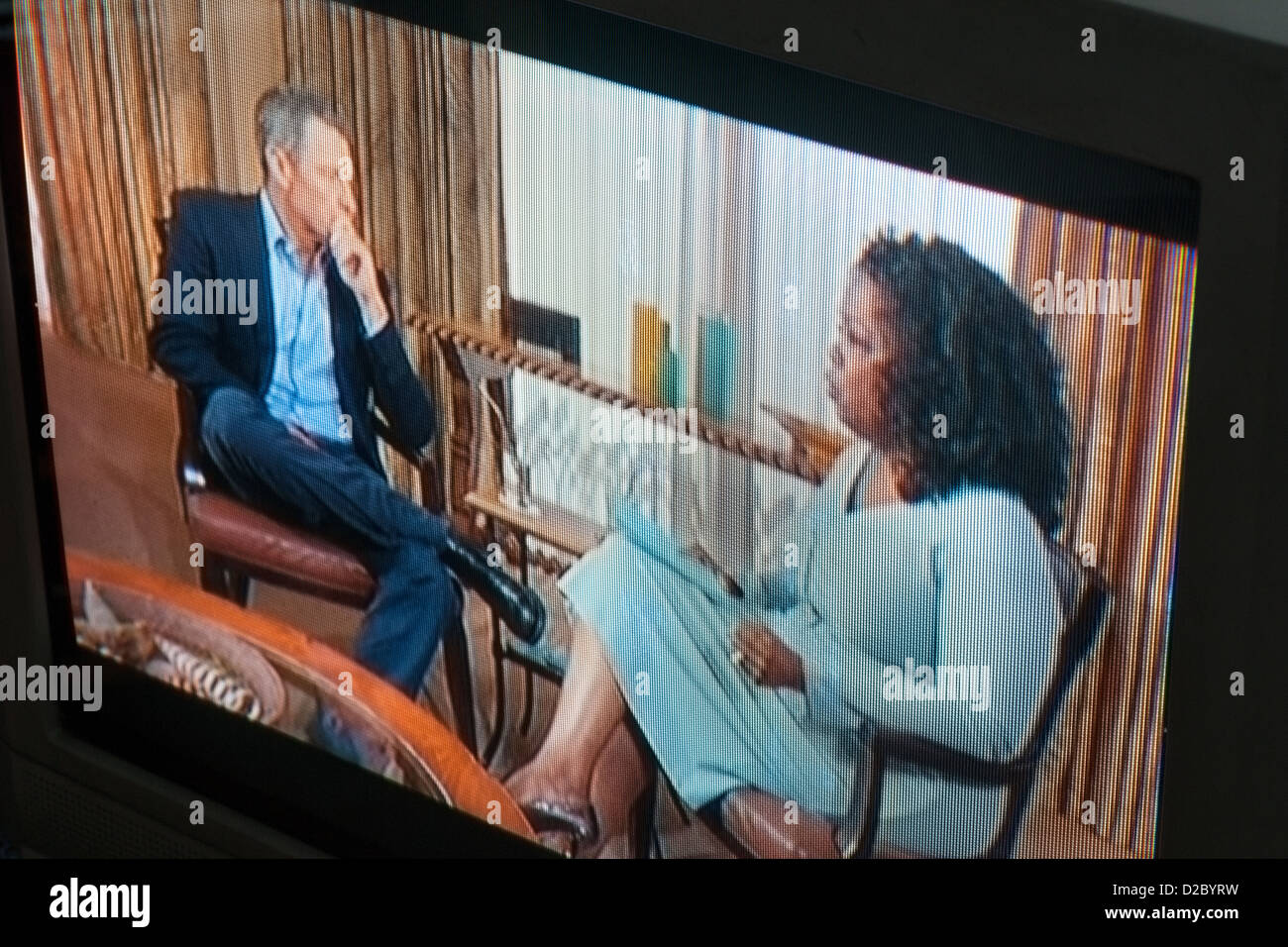 Oprah Winfrey interviews Lance Armstrong on the Oprah Winfrey Network (OWN) Stock Photo