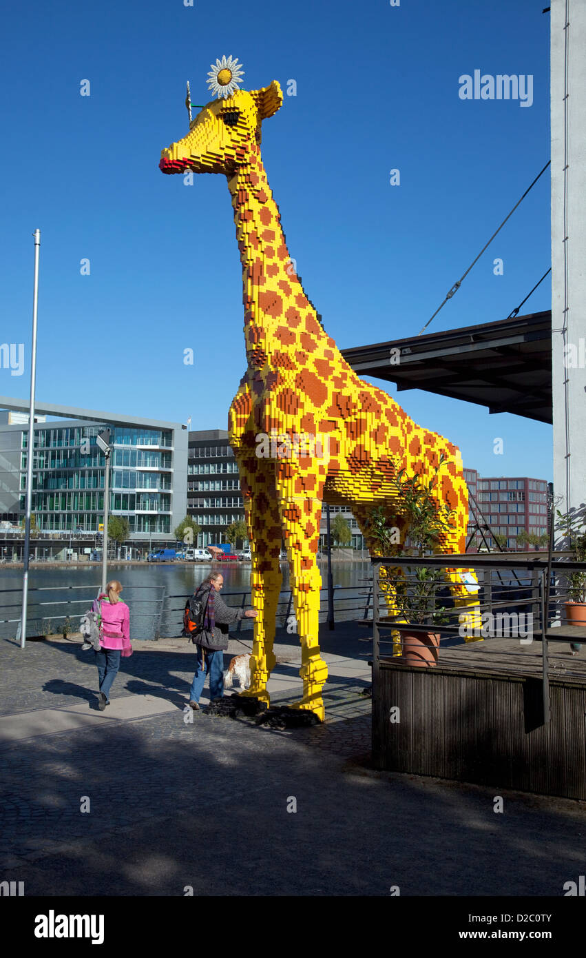 Duisburg, Germany, the Lego Giraffe in front of the Legoland Discovery