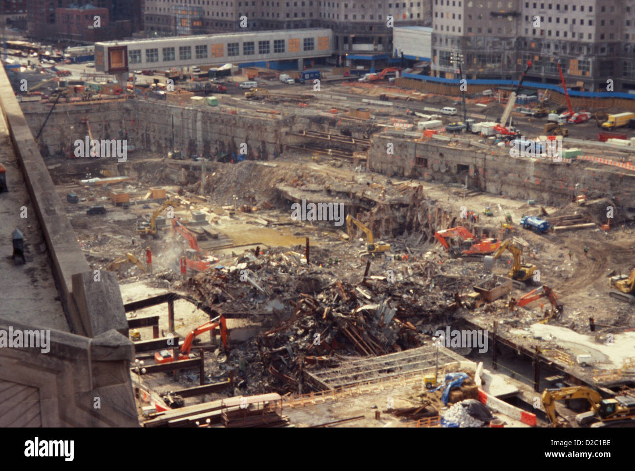 New York City. Post 9/11/01 World Trade Center Remains, Ground Zero. Recovery Effort. Stock Photo
