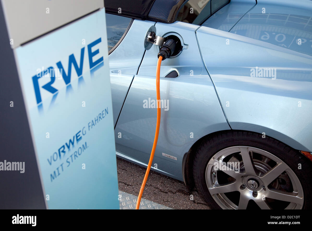 Essen, Germany, an electric car is recharged at a charging station, RWE