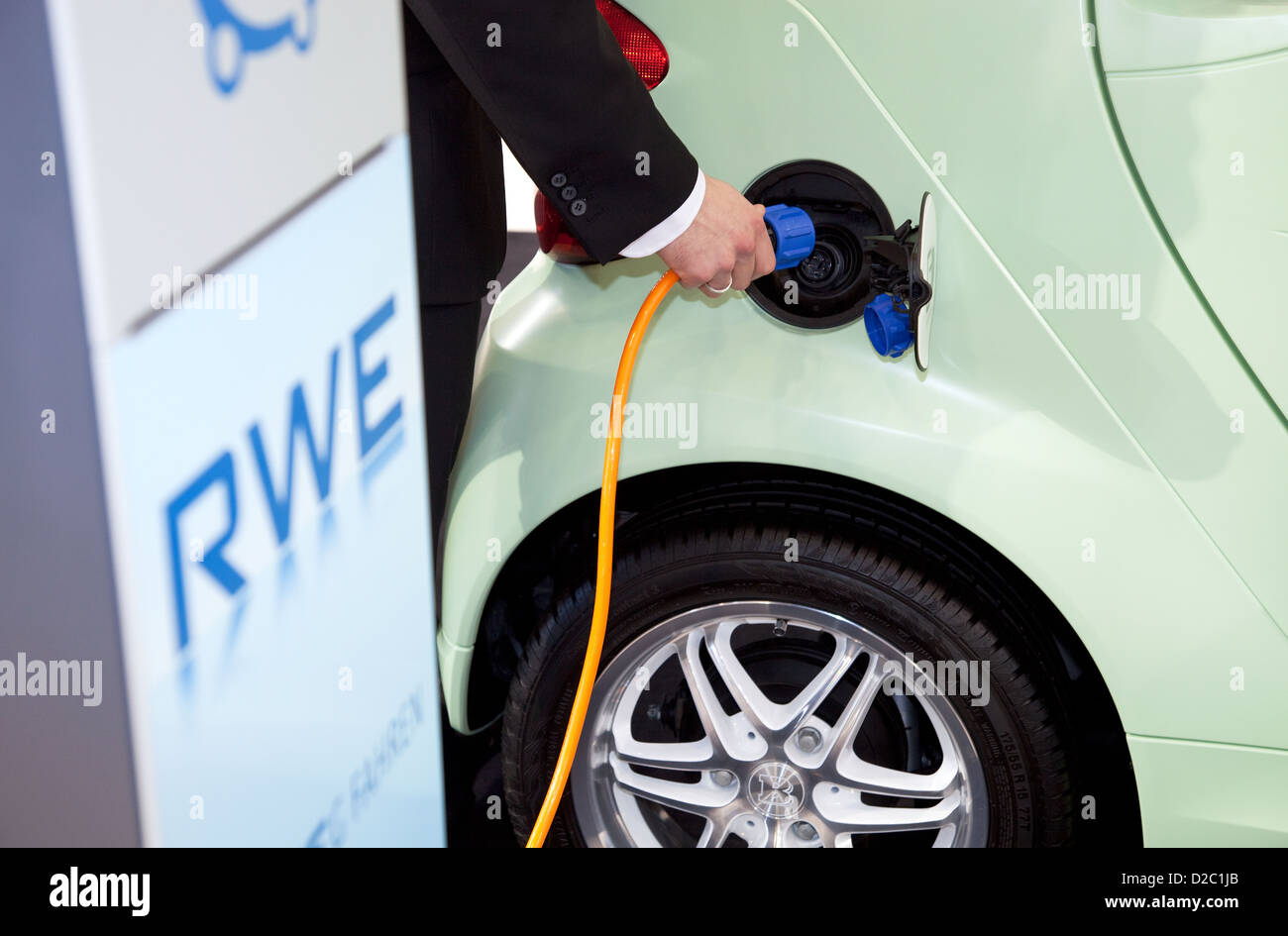 Essen, Germany, an electric car is recharged at a charging station, RWE