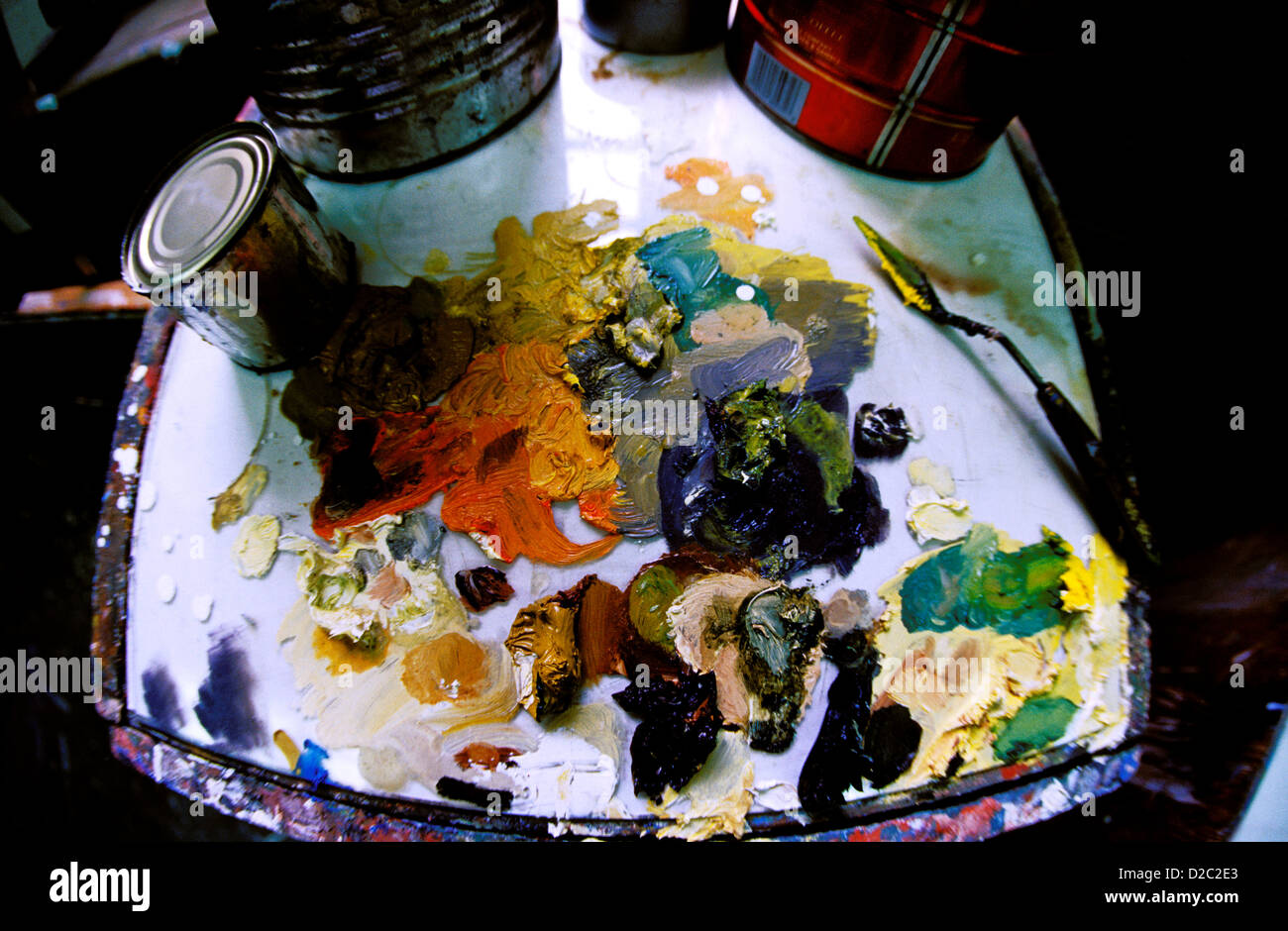 Oil Paint On Palette. Stock Photo