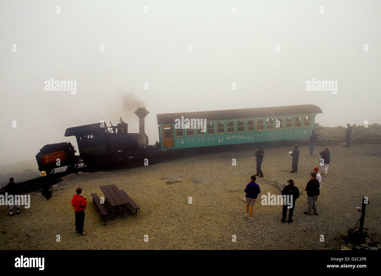 New Hampshire. Mount Washington Cog Railway In Fog. Stock Photo