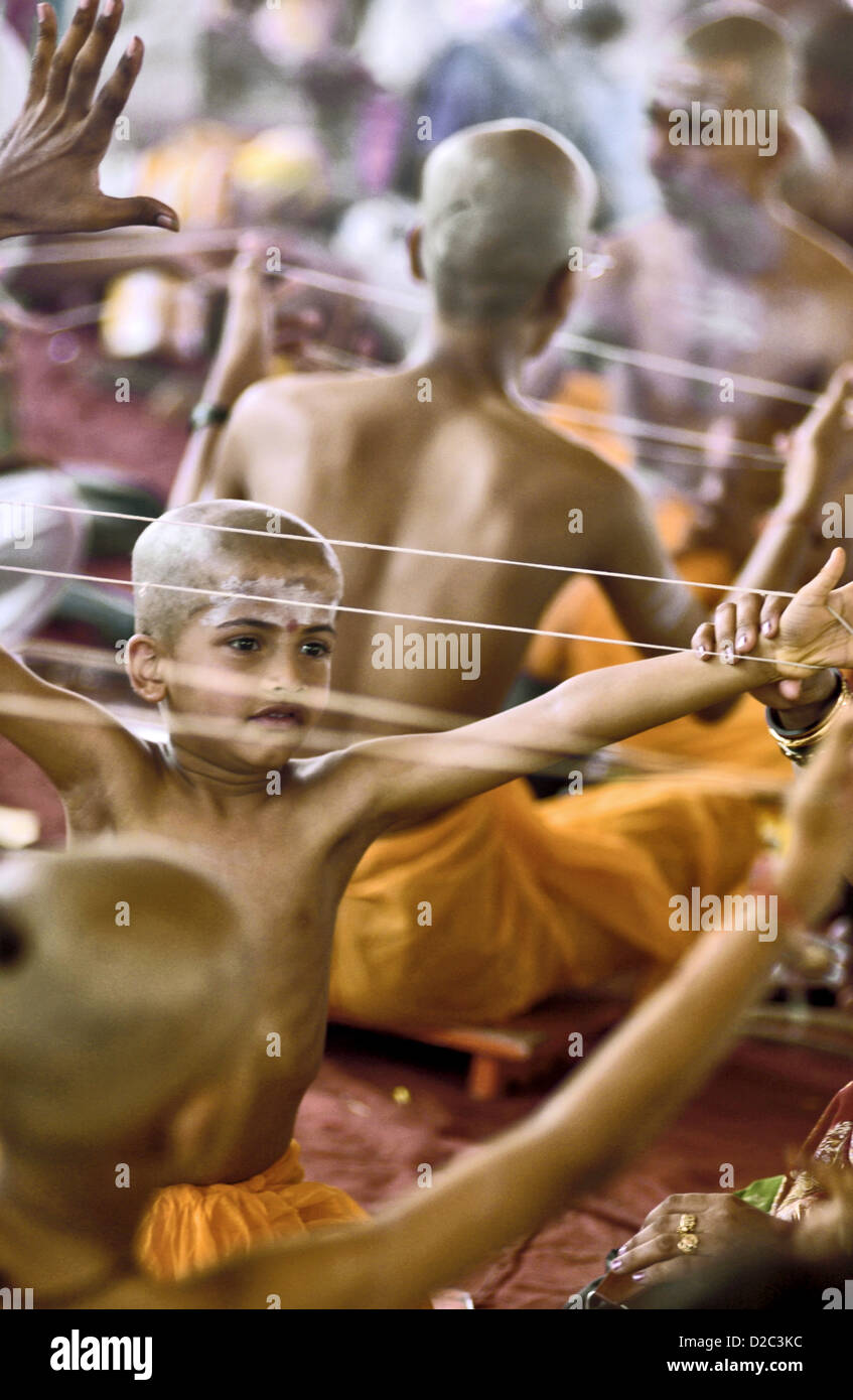 The Janoi Ceremony, Thread Ceremony Of Young Brahmin Boys In Bombay Now Mumbai, India Stock Photo