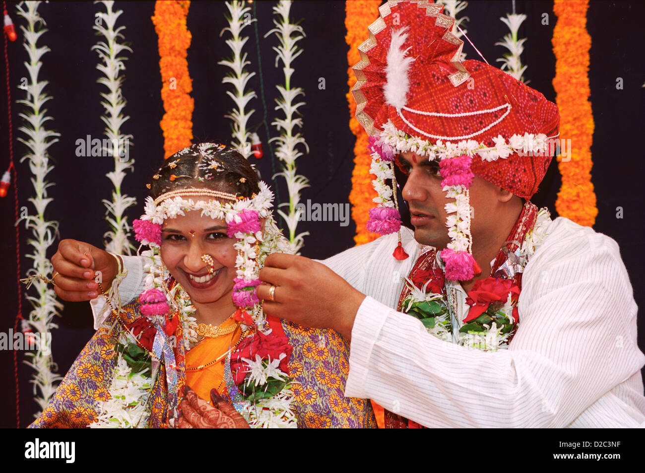 Maharashtrian Indian Bride And Indian Bride Groom Perfoming Stock