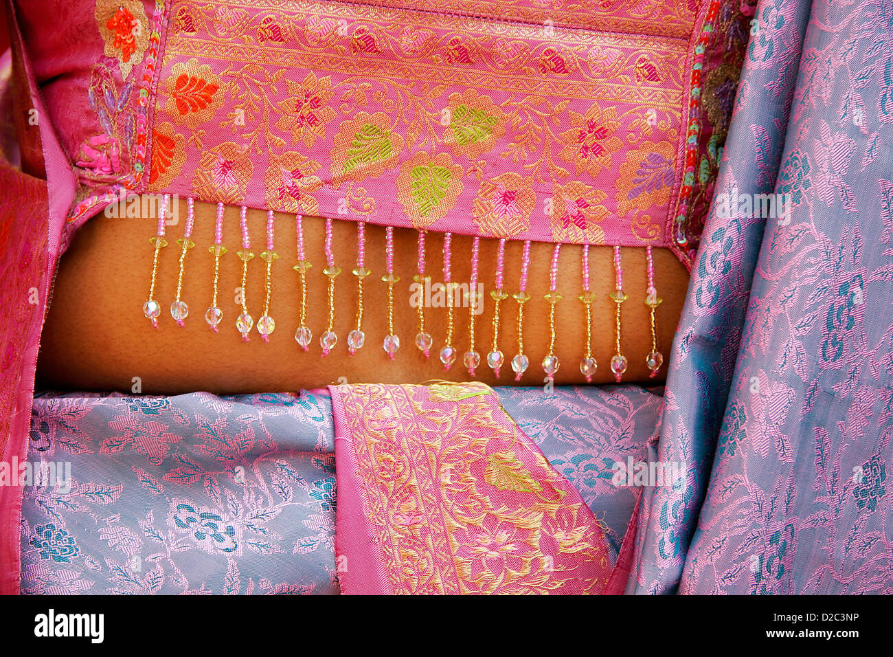 An Indian Gujarati Woman Wearing A Decorated Brocade Blouse And Sari, India Stock Photo