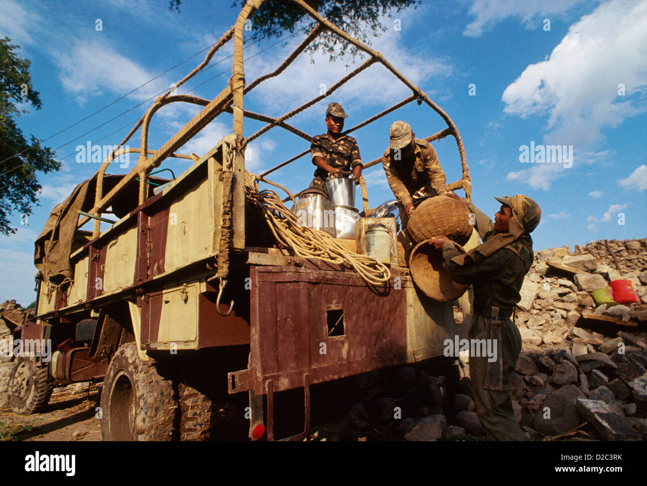 India, Maharashtra, Latur. Clean Up After Destruction From 1993 Earthquake. (Army Rescue) Stock Photo