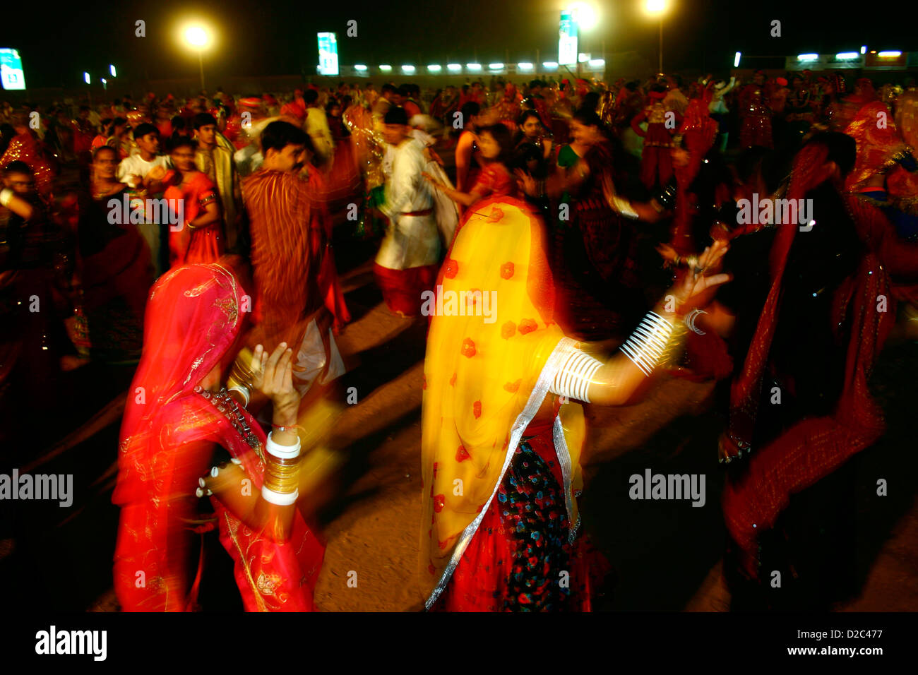 Dancing Garba Folk Dance During Navaratri Festival At Rajpur Club,Ahmedabad, Gujarat, India Stock Photo