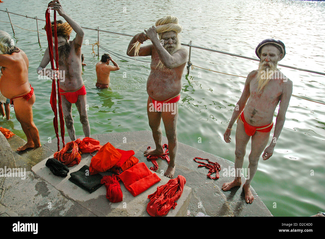 Priests Udasin Akhara Bathing River Shipra, Ujjain Kumbh Mela, India Stock Photo