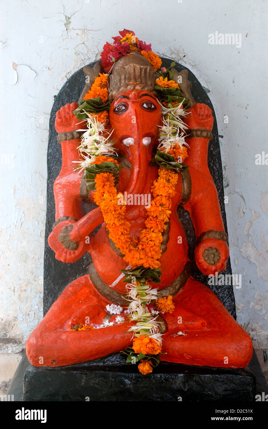Lord Ganesh, Elephant Headed God, Scarlet Color, Vajreshwari, District Thane, Maharashtra, India, Asia Stock Photo