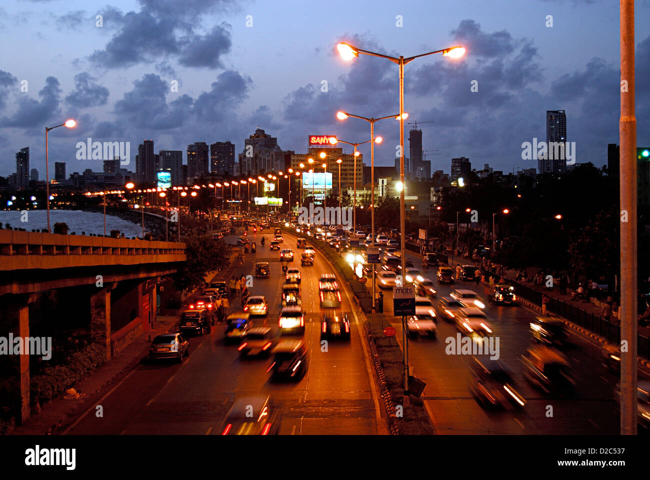 Marine Drive Known As Queens Necklace At Dusk , Bombay Mumbai, Maharashtra, India Stock Photo