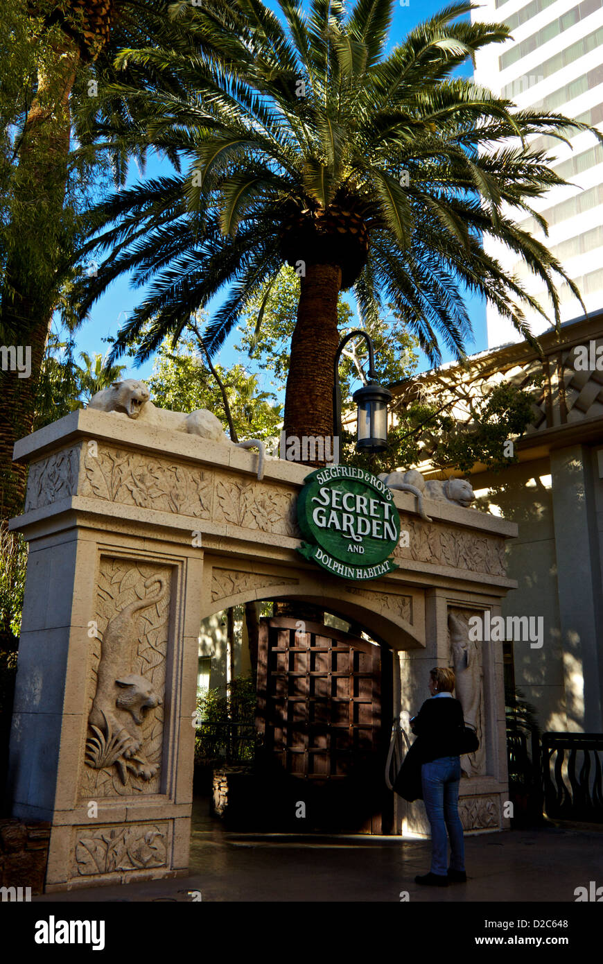 Visitor entrance gate Siegfried & Roy's Secret Gardens and Dolphin Habitat Mirage Hotel Casino Stock Photo