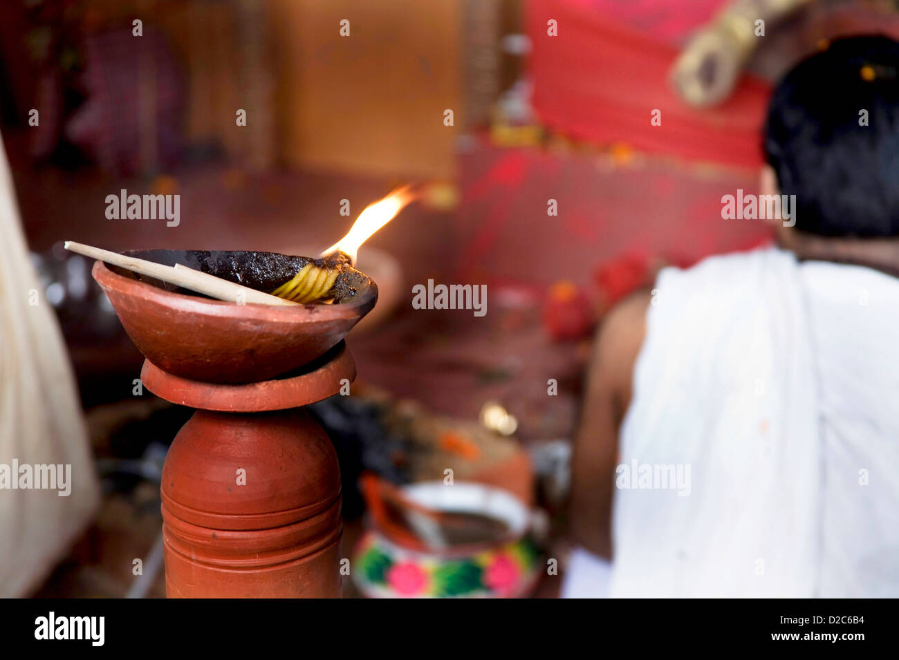 Oil diya flame in clay pot durga pooja dussera hi-res stock photography ...