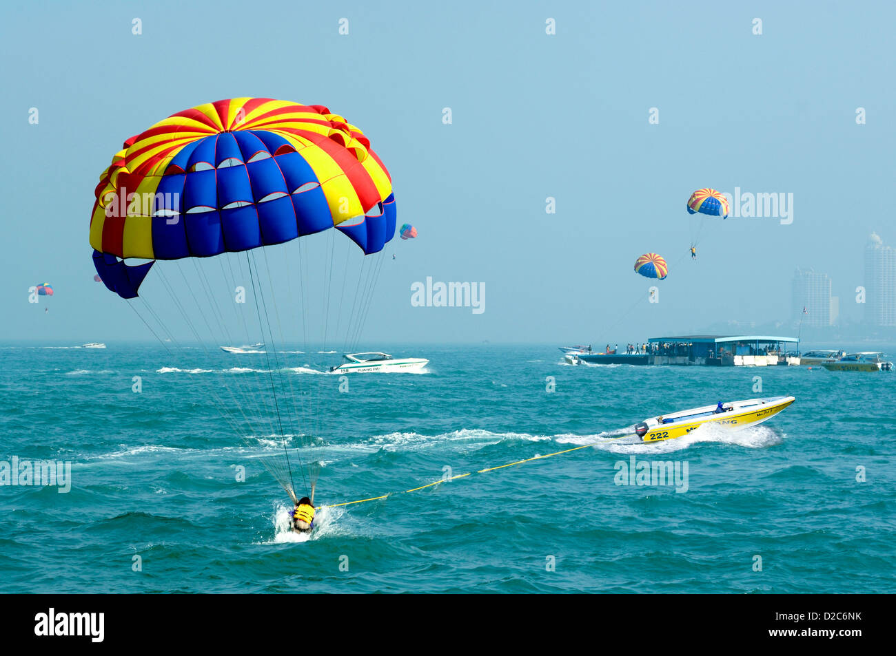 Parasailing At Pattaya, Thailand Stock Photo