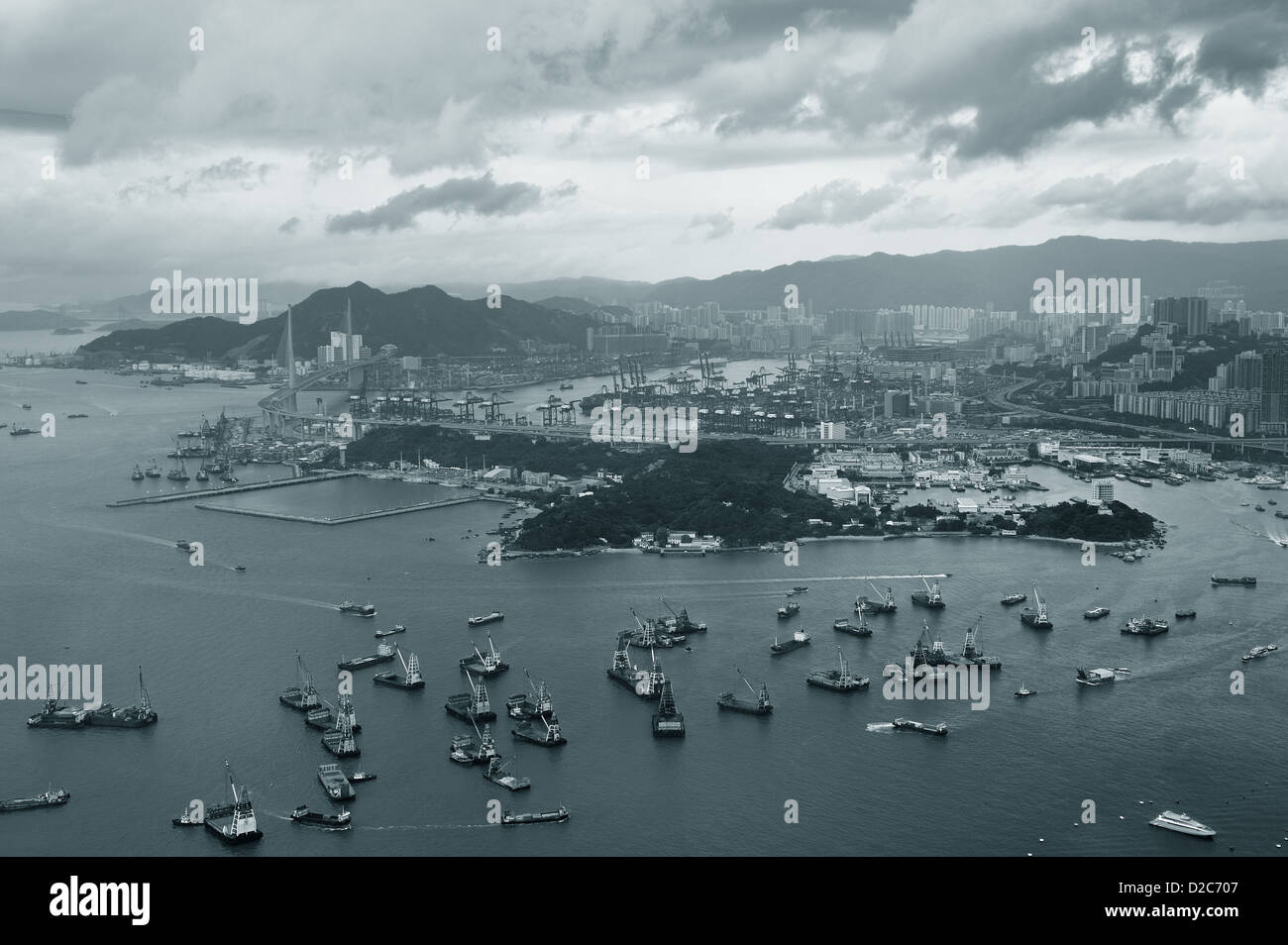 Victoria Harbor aerial view and skyline in Hong Kong with urban ...