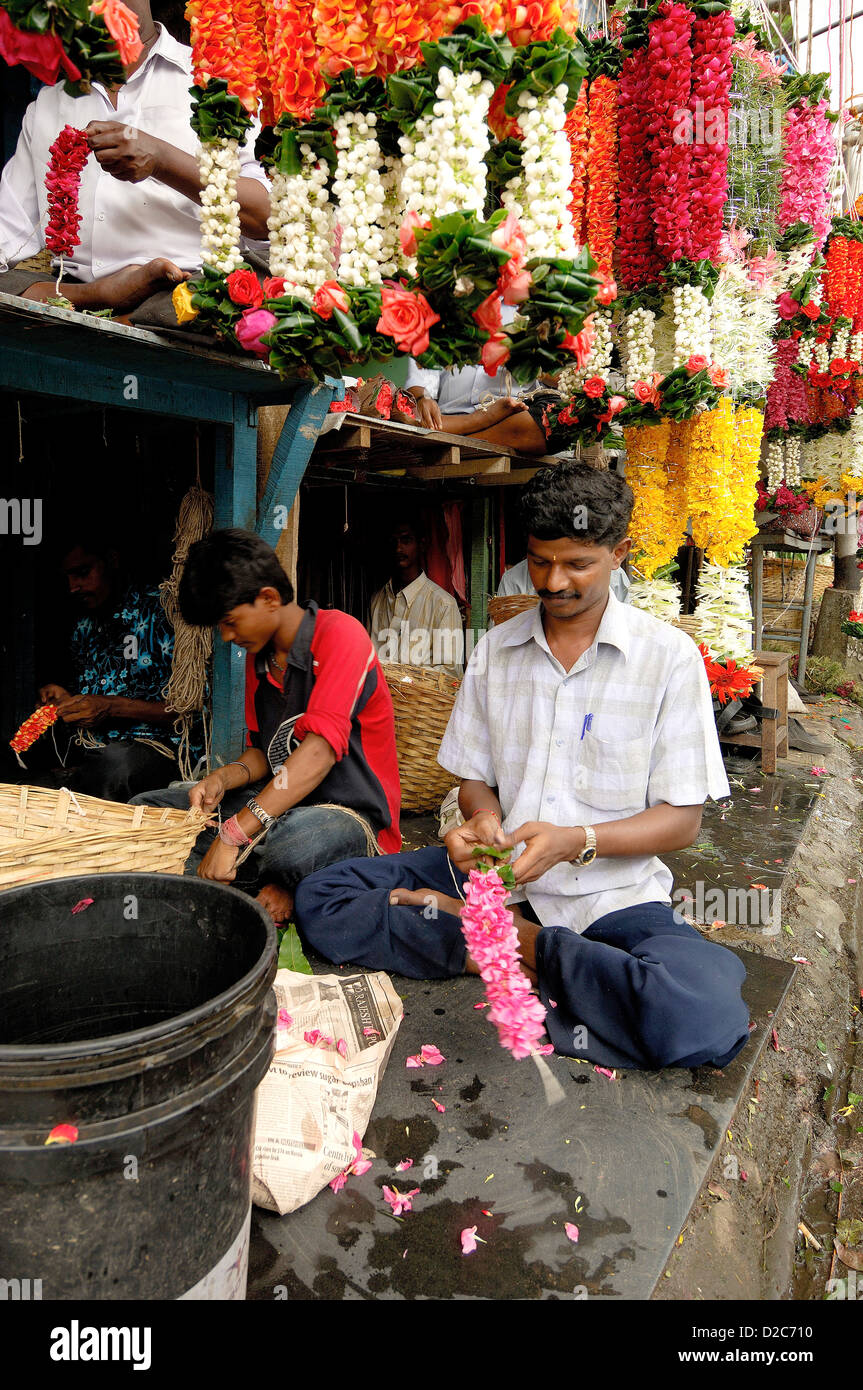 Colorful garlands flowers sale bombay mumbai hires stock photography