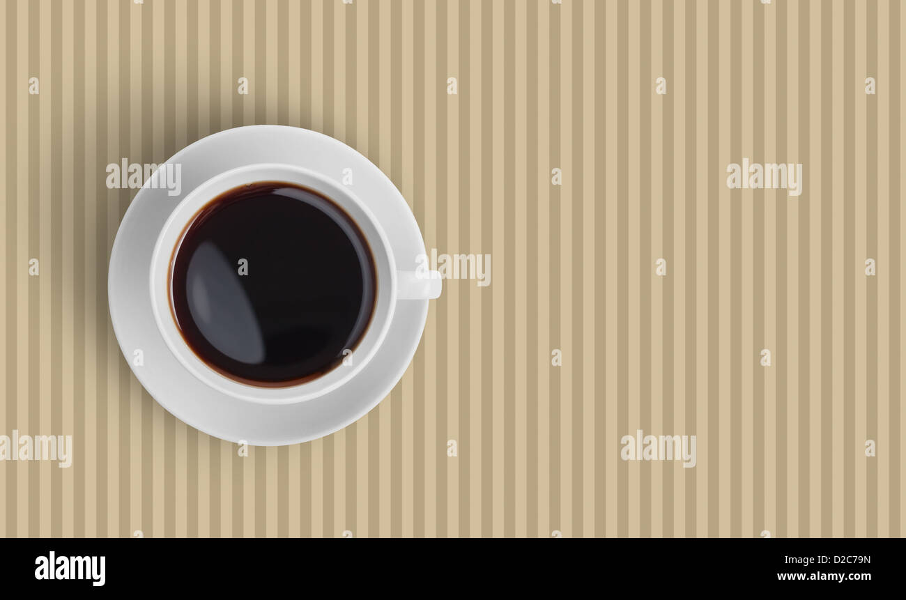 Top view of black coffee cup on striped background Stock Photo