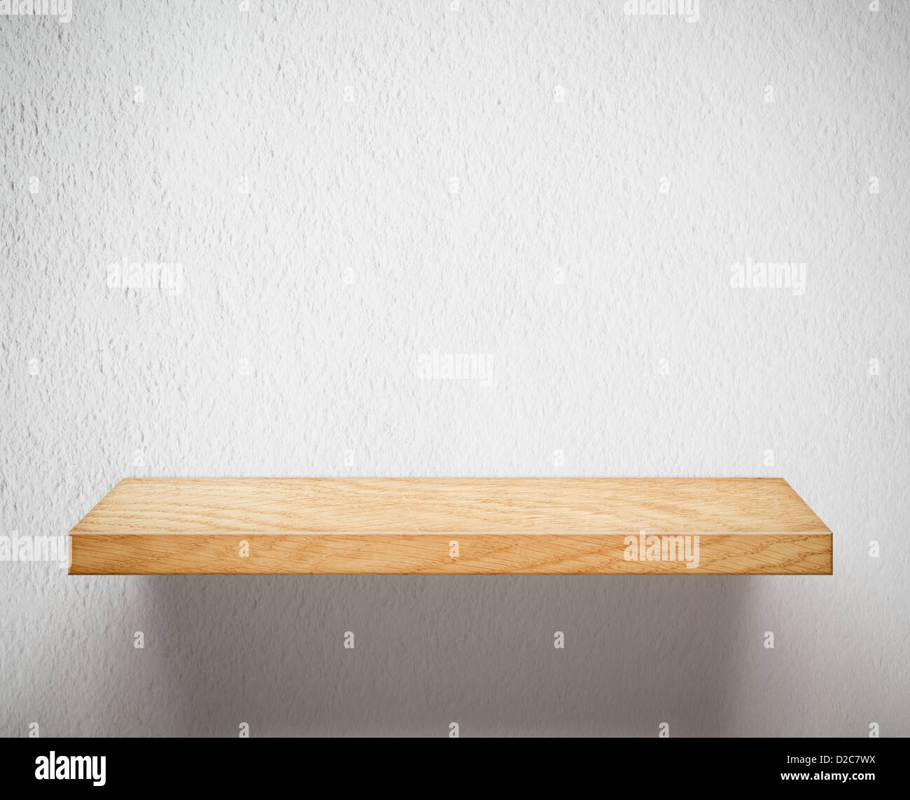 Wooden shelf on white wall Stock Photo - Alamy