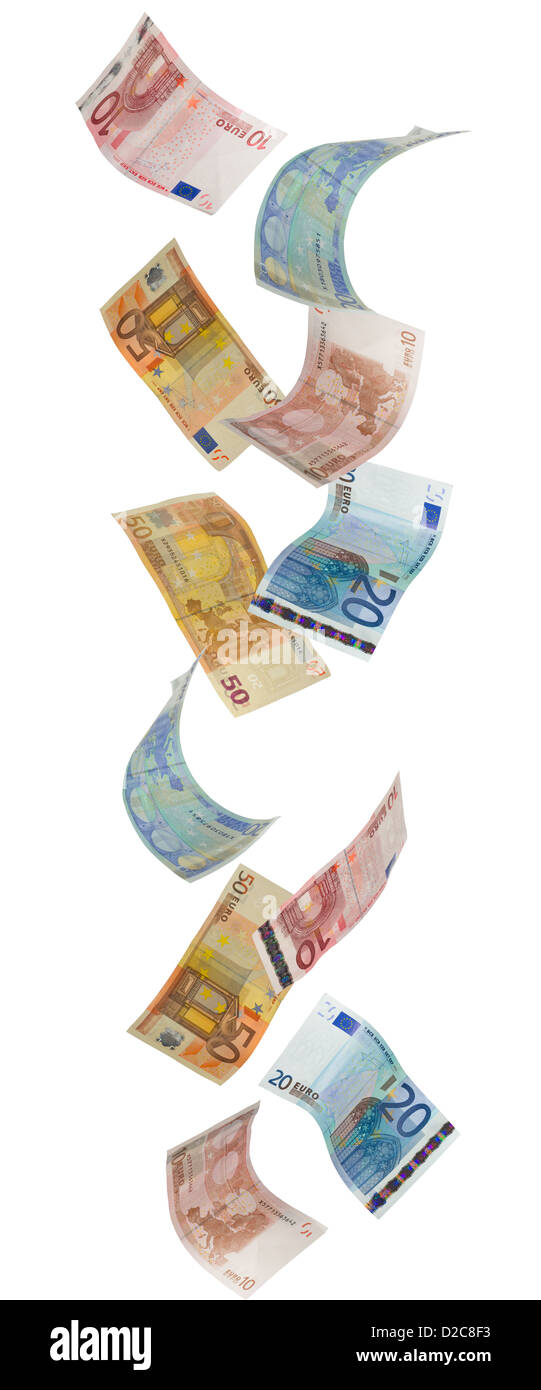 Euro paper currency falling from above Stock Photo
