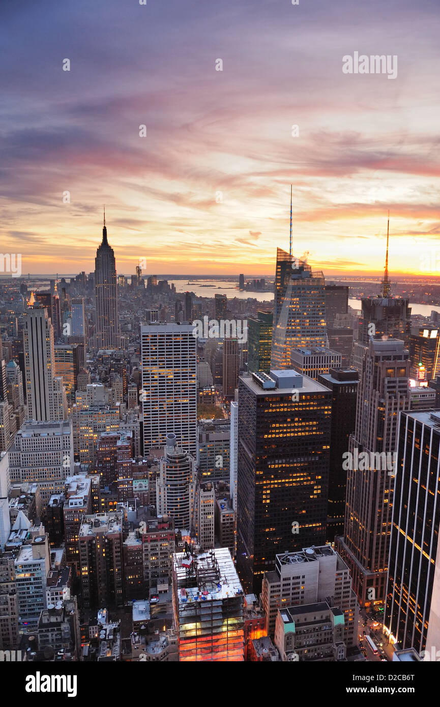 New York City skyline with urban skyscrapers at sunset Stock Photo - Alamy