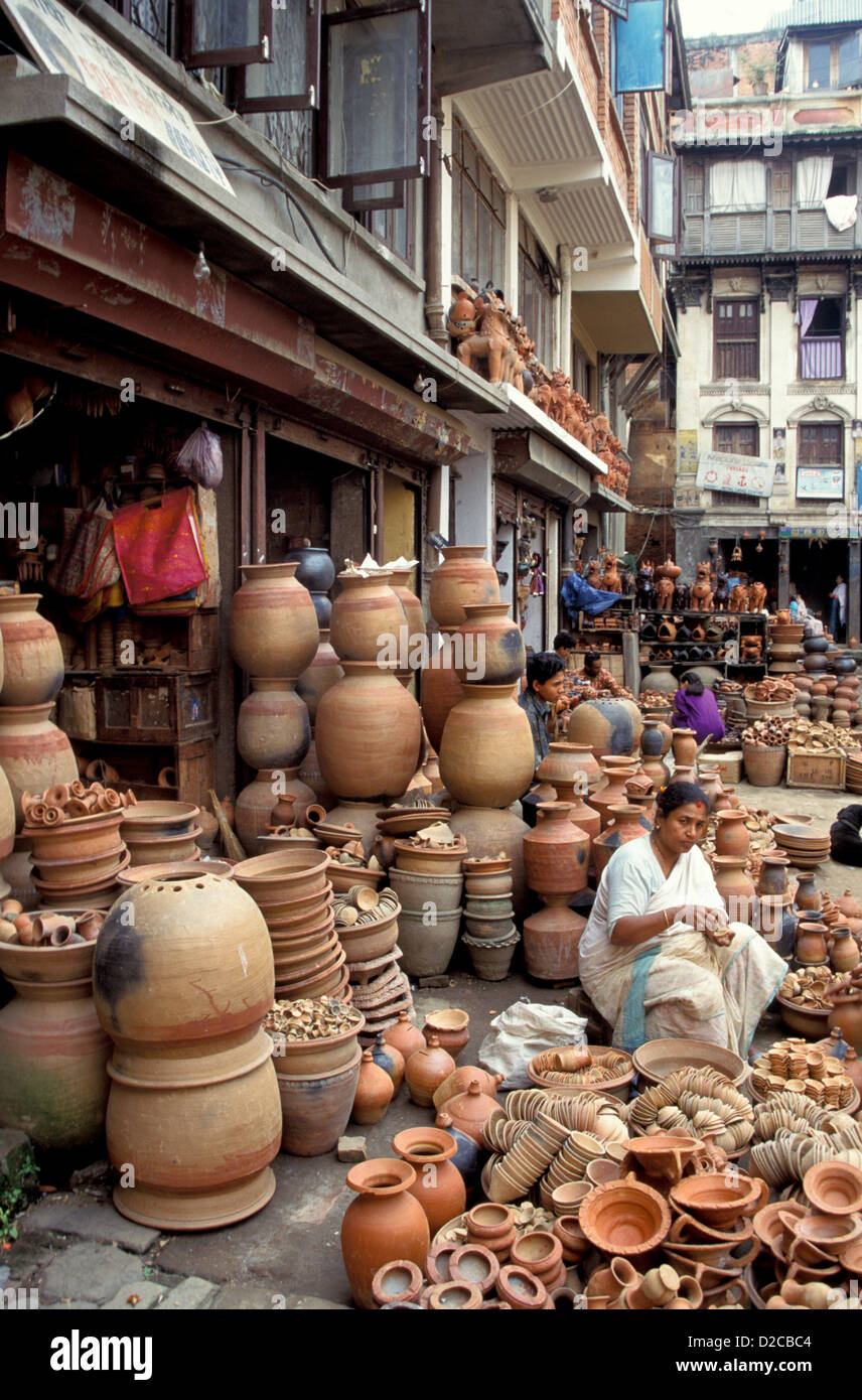 Nepal kathmandu pottery merchants in market place hires stock