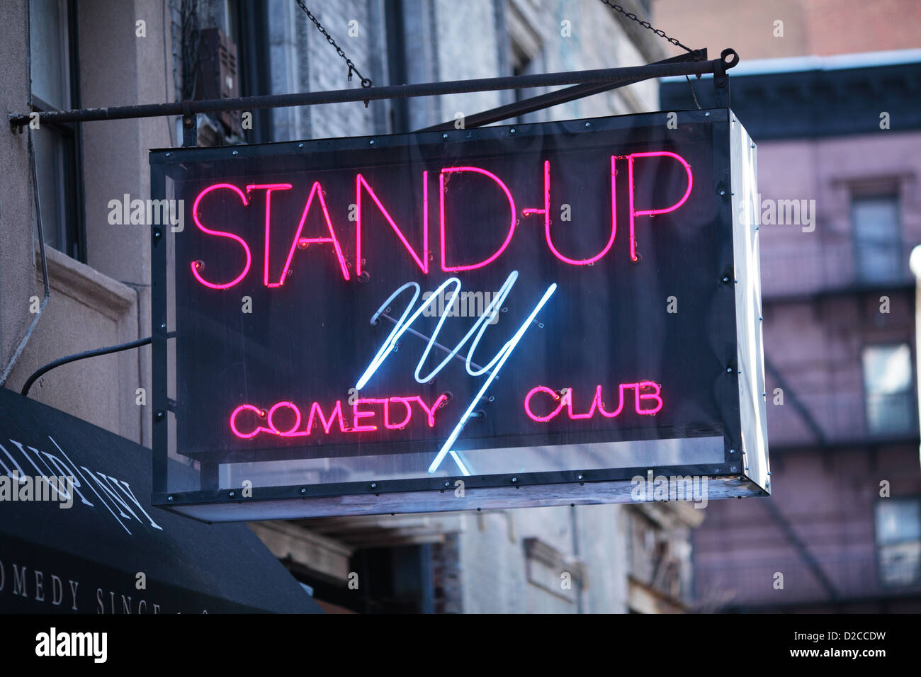 Stand-up Comedy Club neon sign in New York. Stock Photo