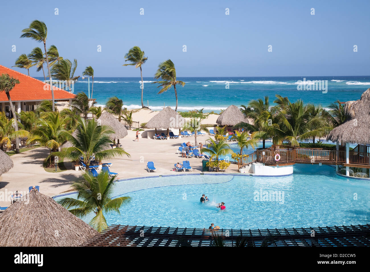 america, caribbean sea, hispaniola island, dominican republic, punta cana, hotel barcelo punta cana, swimming pool Stock Photo