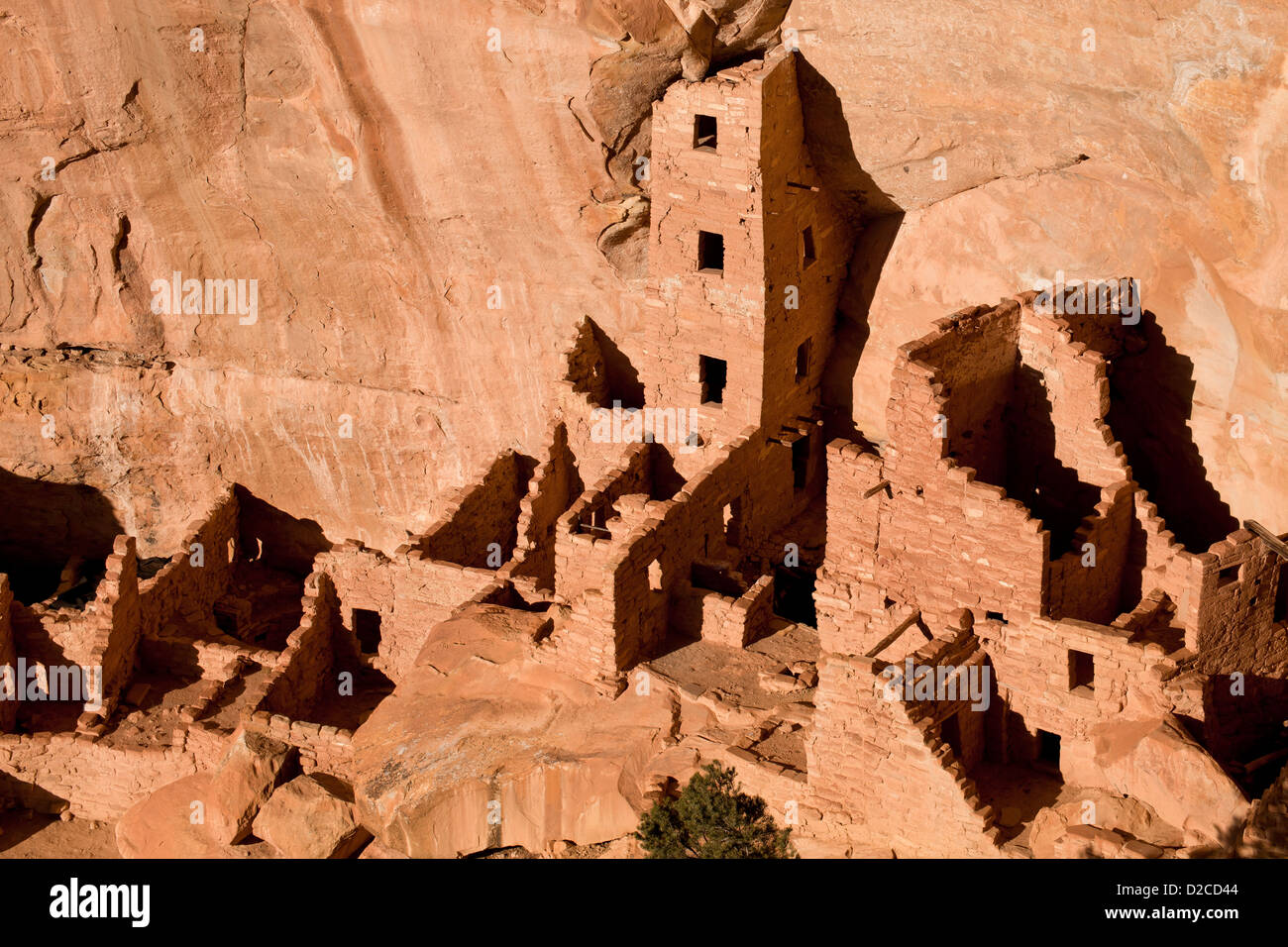 Square Tower House, cliff dwelling of pre-Columbian Anasazi indians and UNESCO World Heritage site, Mesa Verde National Park Stock Photo