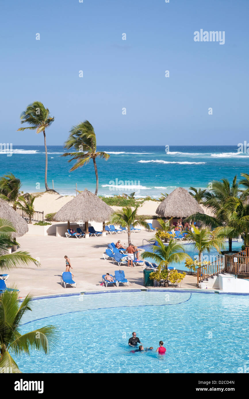 america, caribbean sea, hispaniola island, dominican republic, punta cana, hotel barcelo punta cana, swimming pool Stock Photo