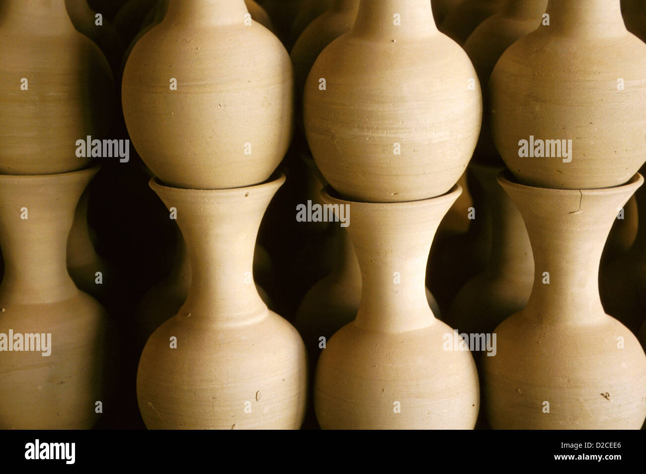 Morocco, Fes. Stacked Pottery. Stock Photo