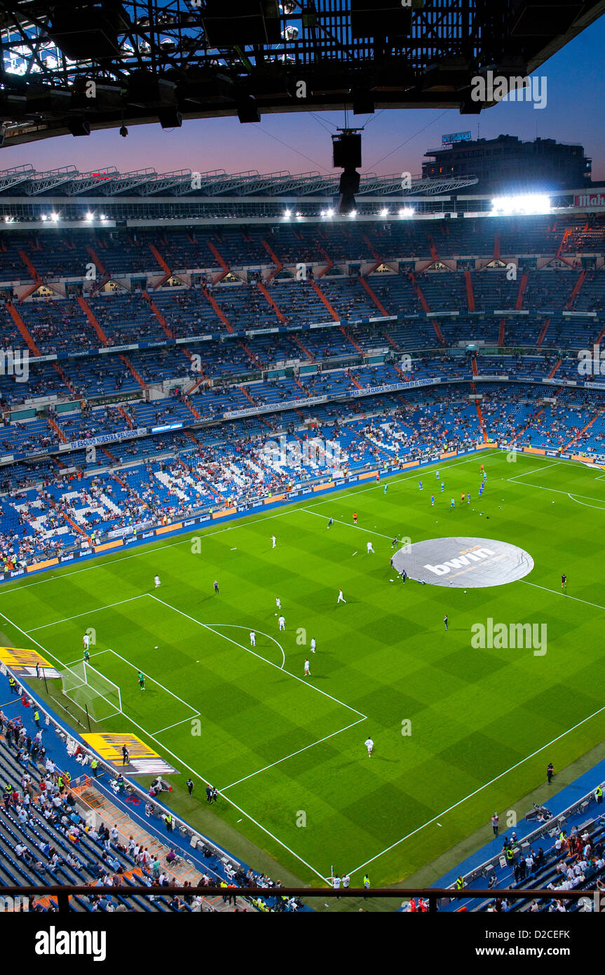 Real Madrid versus Getafe football match. Santiago Bernabeu stadium, Madrid, Spain. Stock Photo