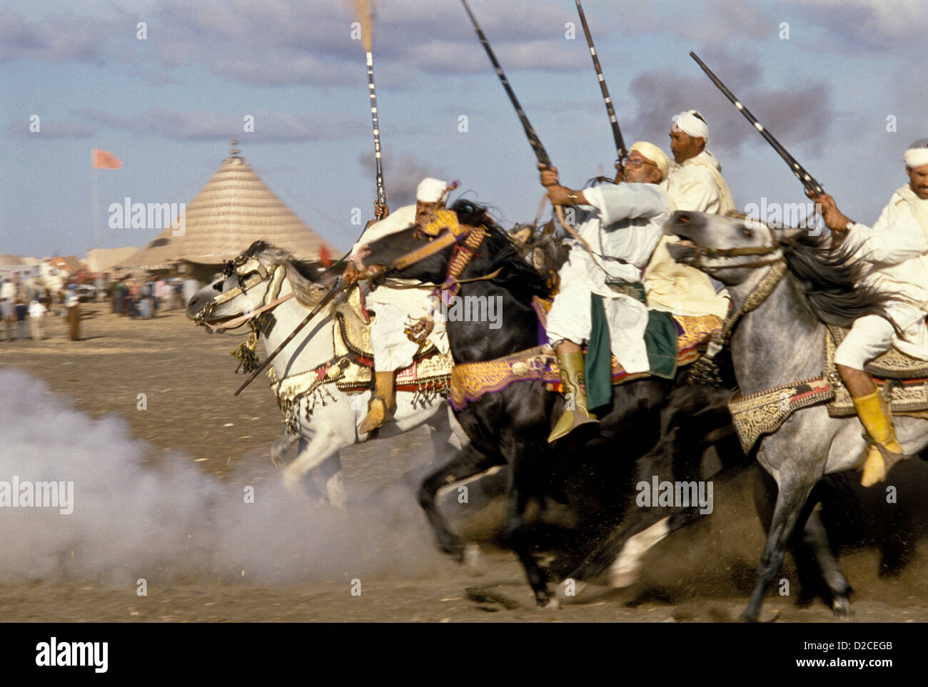 Morocco, Fantasia, Near Rabat. Men On Horseback With Rifles. Stock Photo