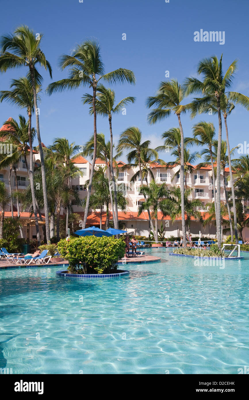 america, caribbean sea, hispaniola island, dominican republic, punta cana, hotel barcelo punta cana, swimming pool Stock Photo