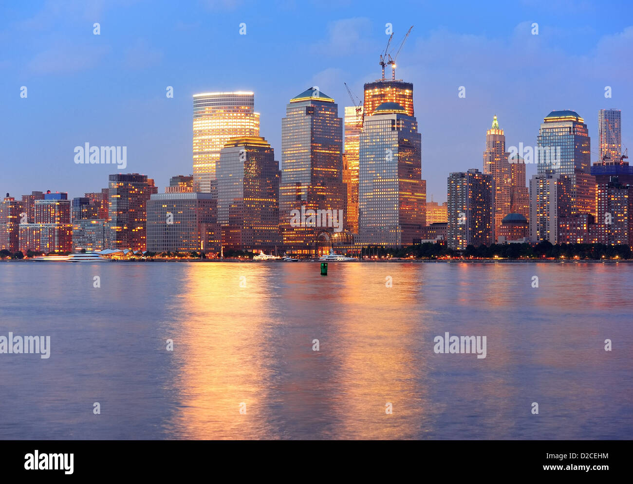 New York City Manhattan downtown skyline at dusk with skyscrapers ...