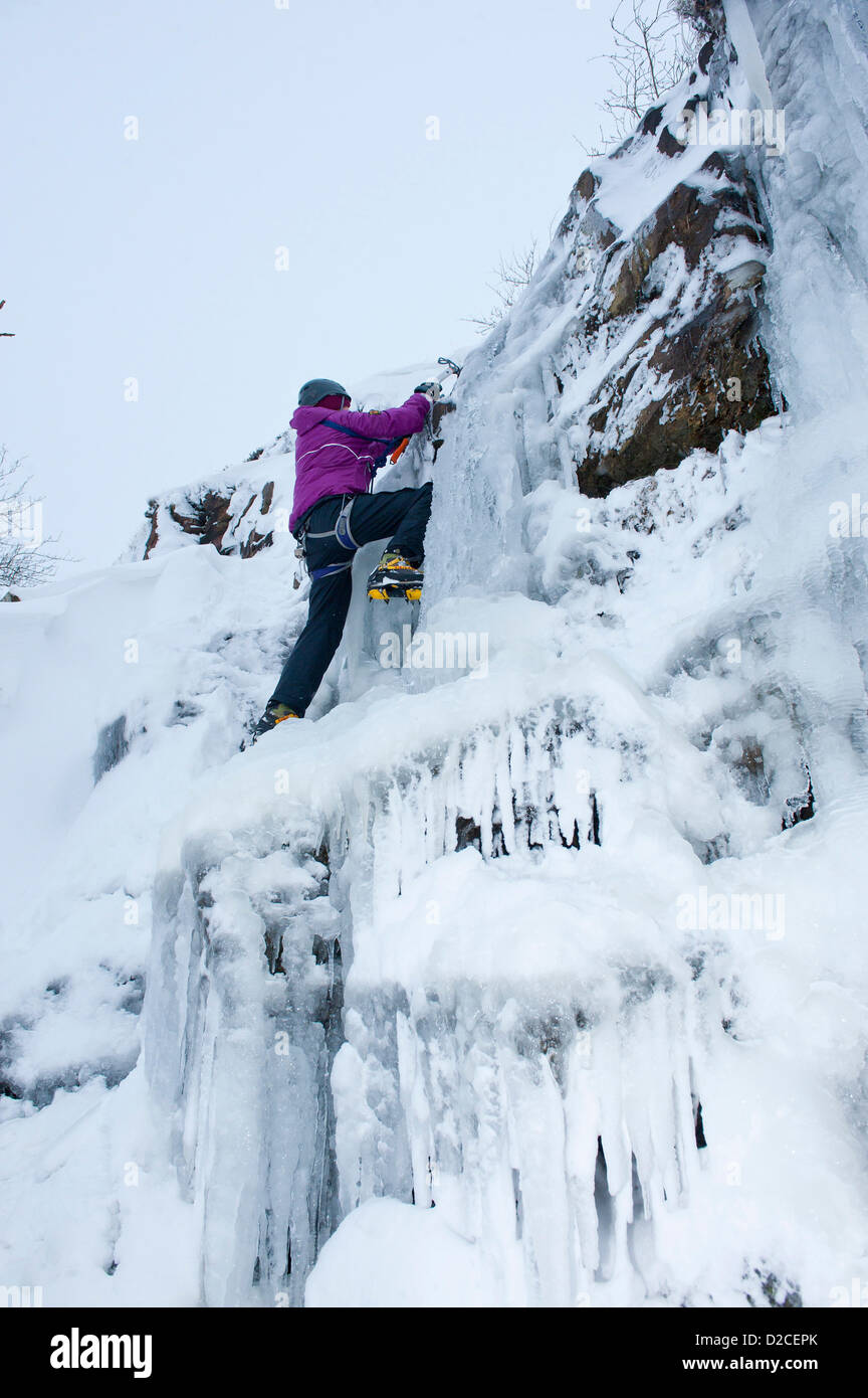 Brecon Beacons, Wales, UK. 20th January, 2013. An ice climber from Brecon, UK.  tackles a cascade near Storey Arms. Photo credit: Graham M. Lawrence/Alamy Live News. Stock Photo