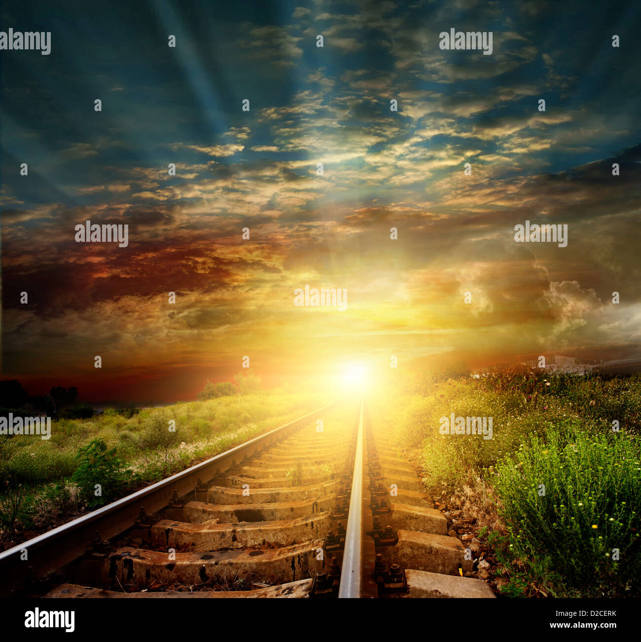 railway into the sunset Stock Photo