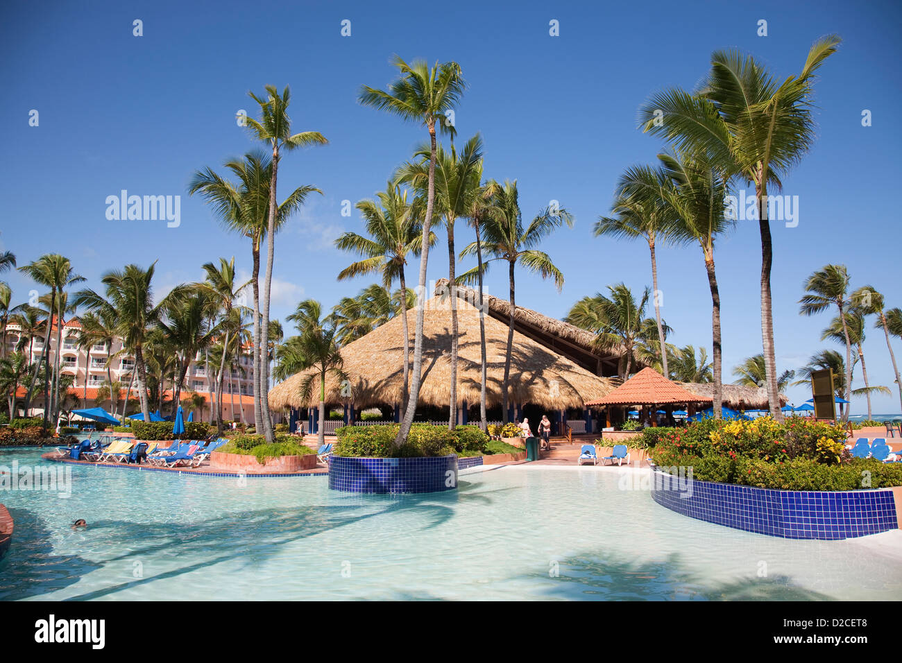 america, caribbean sea, hispaniola island, dominican republic, punta cana, hotel barcelo punta cana, swimming pool Stock Photo