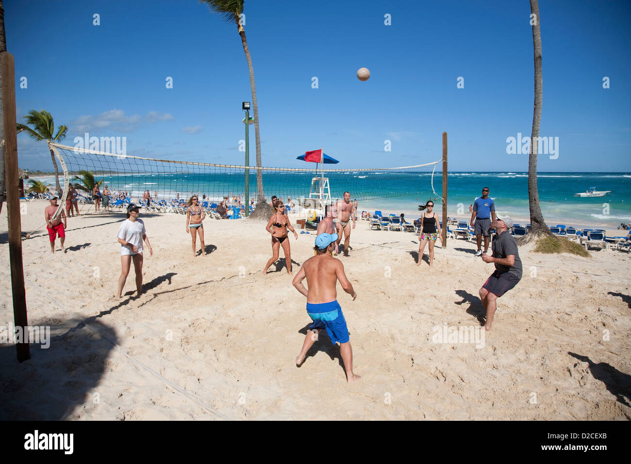 america, caribbean sea, hispaniola island, dominican republic, punta cana, hotel barcelo punta cana, beach, beach volley Stock Photo