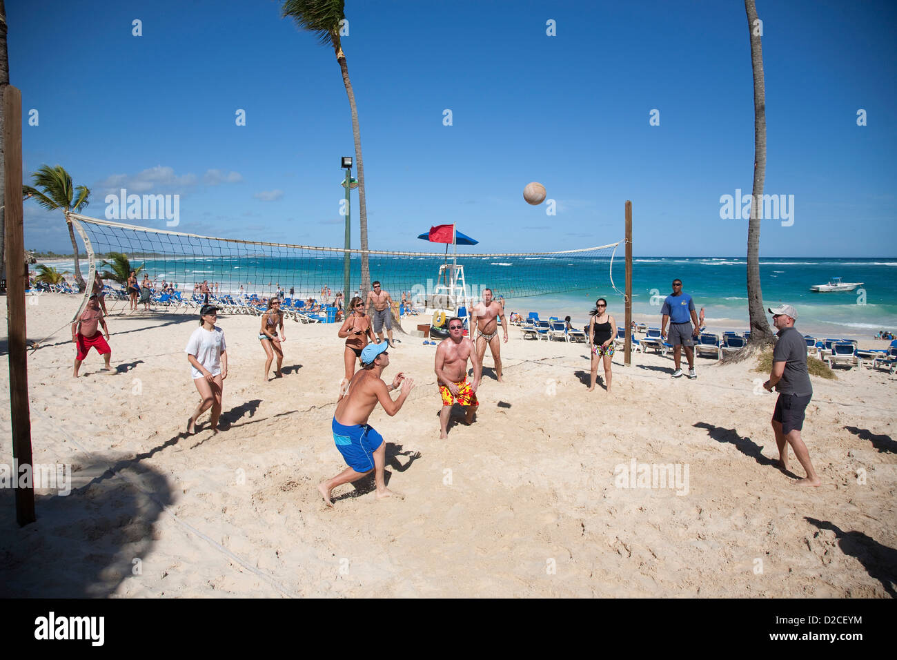 america, caribbean sea, hispaniola island, dominican republic, punta cana, hotel barcelo punta cana, beach, beach volley Stock Photo